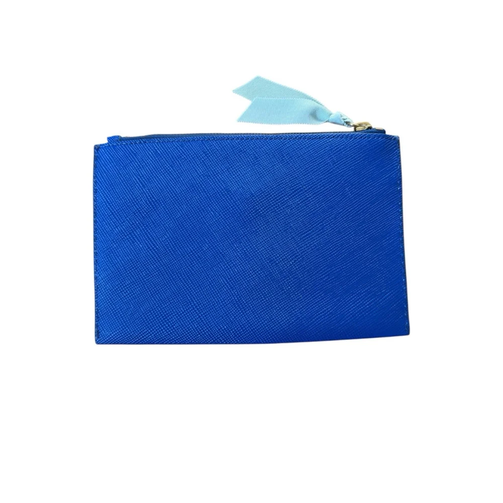 J Crew Clutch Nile Blue Pebbled Leather Zipper‎ Closure